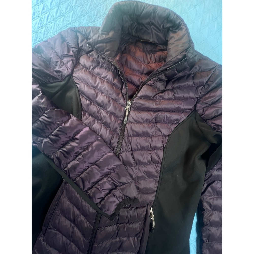 32 Degrees Heat Womens Mixed Media Puffer Jacket Purple Black Size M Full Zip
